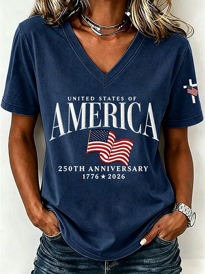 Women'S America Flag Print Printed T-Shirt