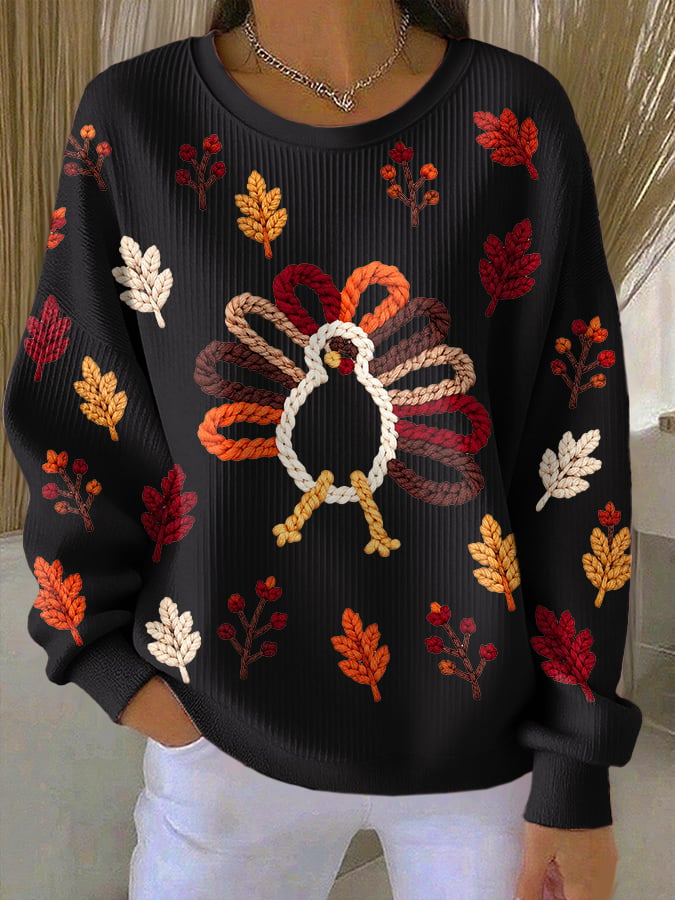 Women's Casual Printed Waffle Long-Sleeve Top