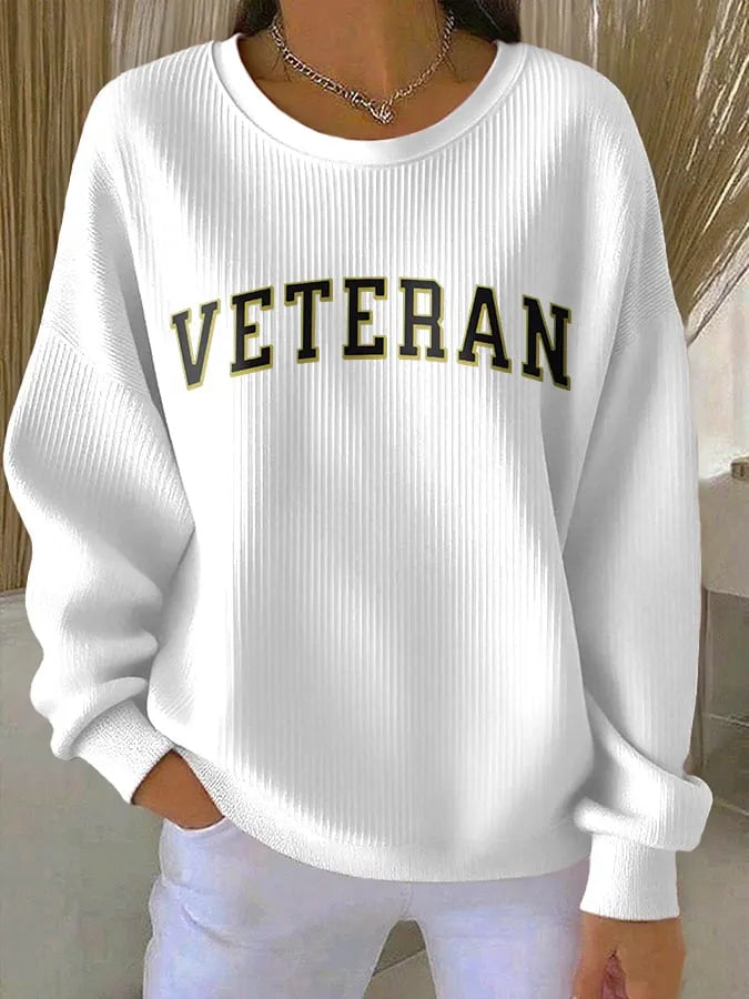 Women's Veteran Print Round Neck Sweatshirt