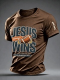 Men's Football And Jesus Faith Print Short-Sleeve T-Shirt