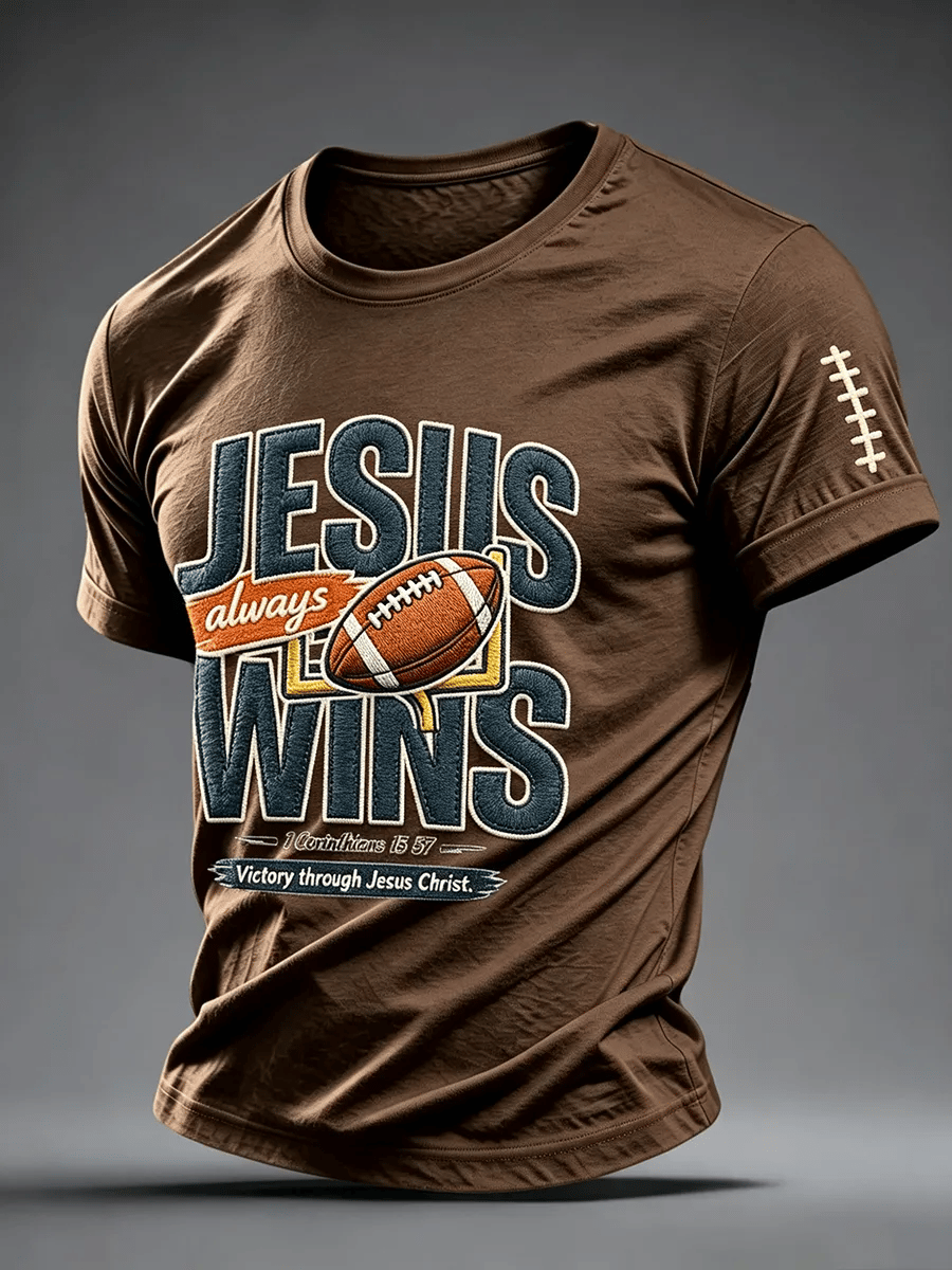 Men's Football And Jesus Faith Print Short-Sleeve T-Shirt