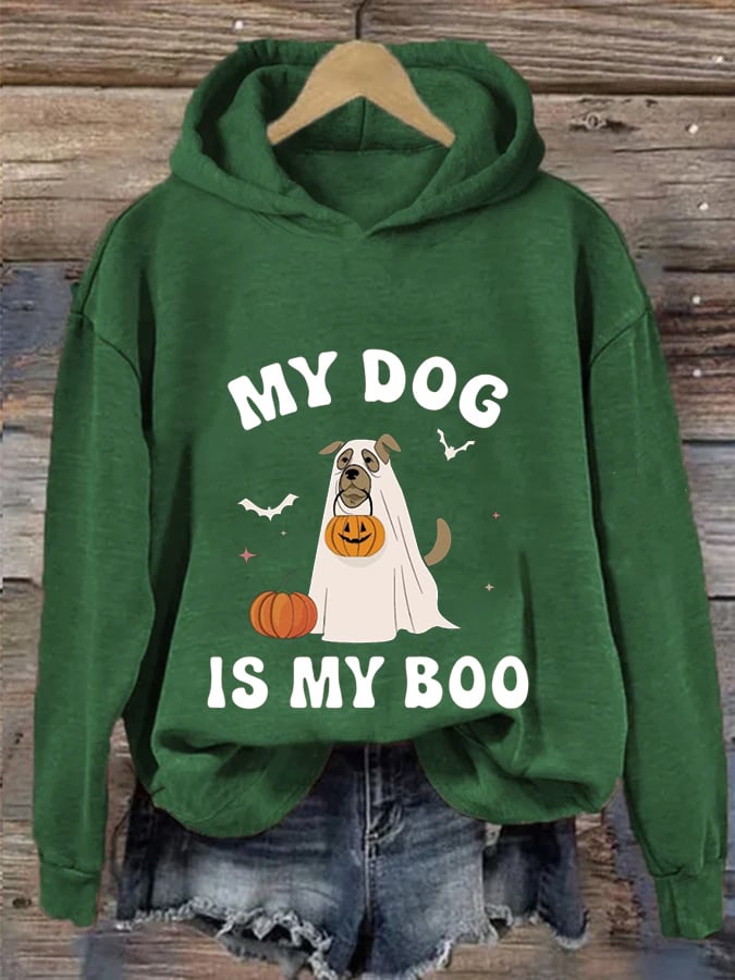Women'S My Dog Is My Boo Halloween Print  Casual Hoodie