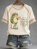 Retro Frog Coffee First Of All Jesus Thinks I'm A Delight Print T-Shirt