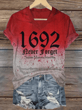 Women's 1692 Never Forget Salem Massachusetts Print V-Neck T-Shirt