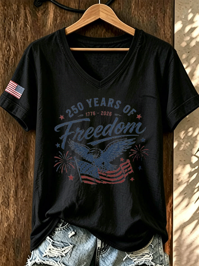 Women'S America Flag Print Casual V-Neck T-Shirt
