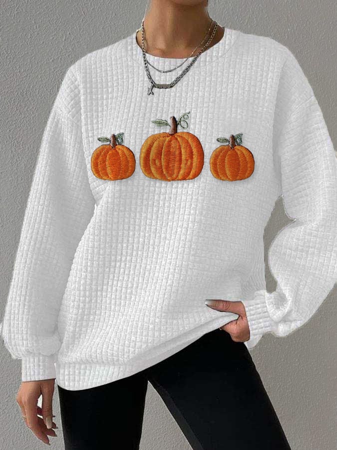 Women's Fall Pumpkin Print Gingham Sweatshirt