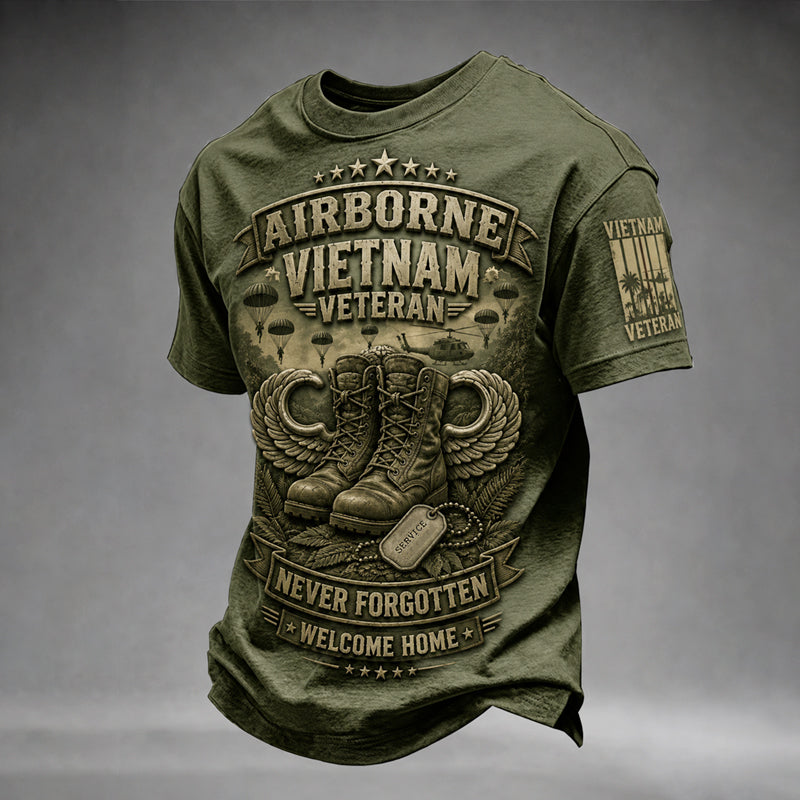 Men's Retro Vietnam Veteran Print Casual T-Shirt