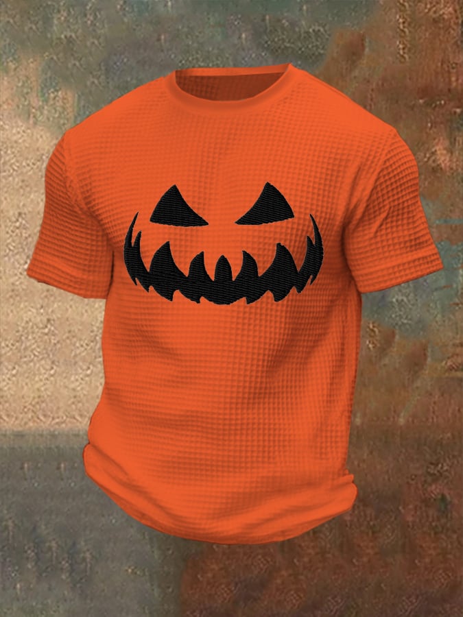 Men's Halloween Pumpkin Face Waffle Top