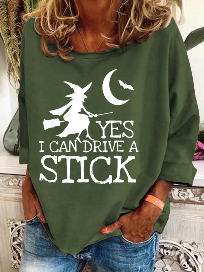 Women's Halloween Witch Print Crew Neck Sweatshirt