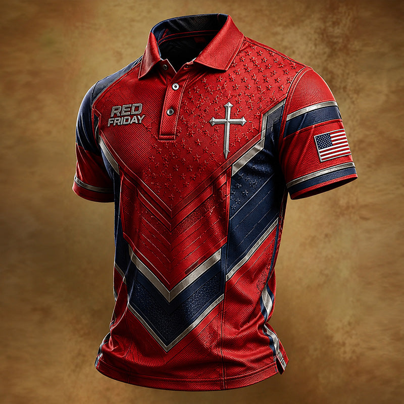 Men's Vintage Red Friday Print Polo Shirt