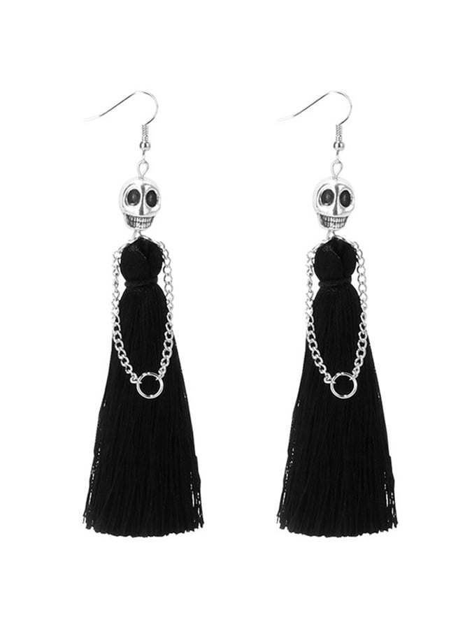 Halloween Skull Tassel Statement Earrings