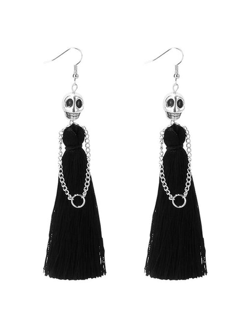 Halloween Skull Tassel Statement Earrings