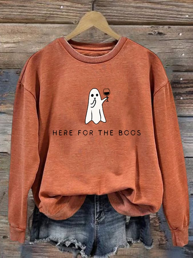 Women's Halloween Here for the Boos Print Casual Sweatshirt