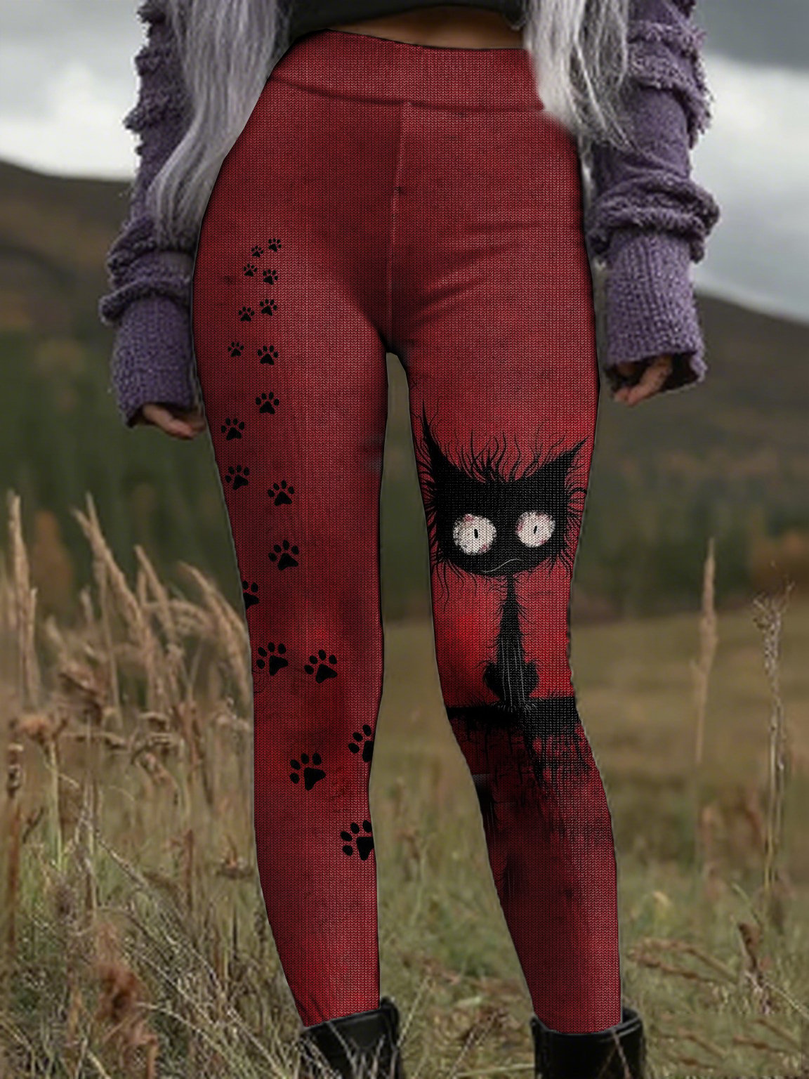 Women's Black Cat Print Pants