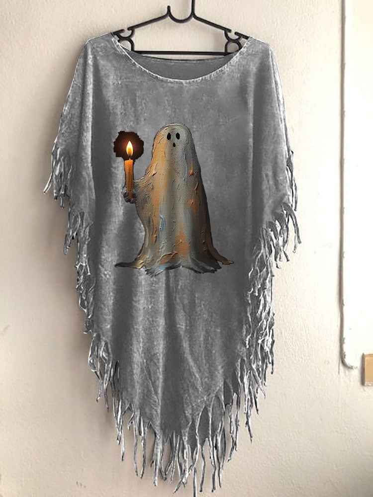 Women's Halloween Ghost Print Round Neck Top