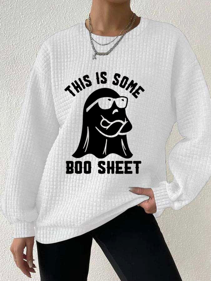 Women's Halloween This Is Some Boo Sheet Waffle Sweatshirt