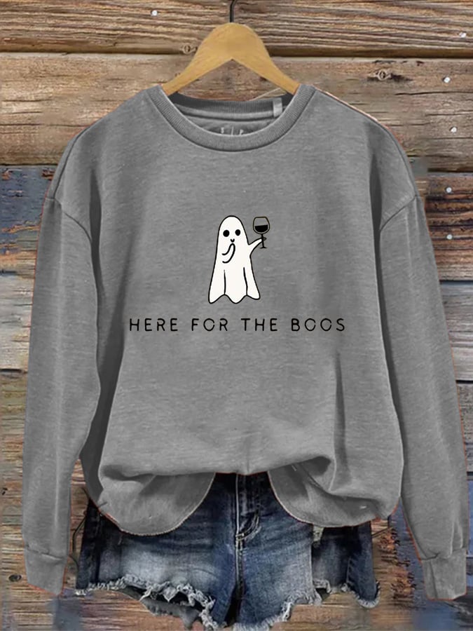 Women's Halloween Here for the Boos Print Casual Sweatshirt
