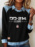 Women's Veteran Print Lapel Long Sleeve Top