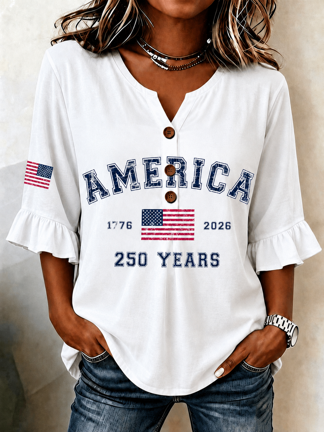 Women'S Women'S America Flag Printed Shirt