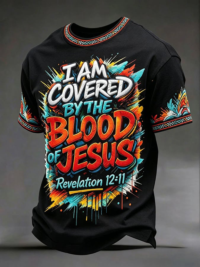 Men'S Printed T-Shirt: I Am Covered By The Precious Blood Of Jesus