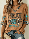 Women's Western-Style PRAY MORE WORRY LESS Graphic Casual T-Shirt
