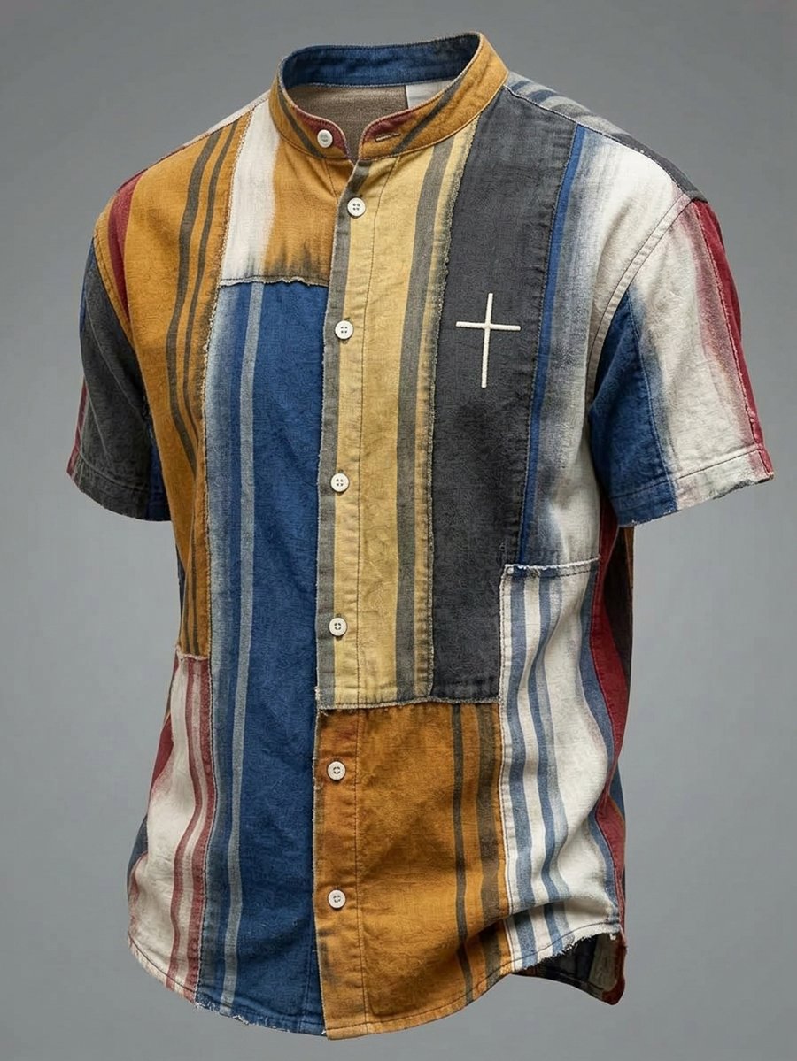Men's Vintage Faith Faux-Linen Short-Sleeve Shirt