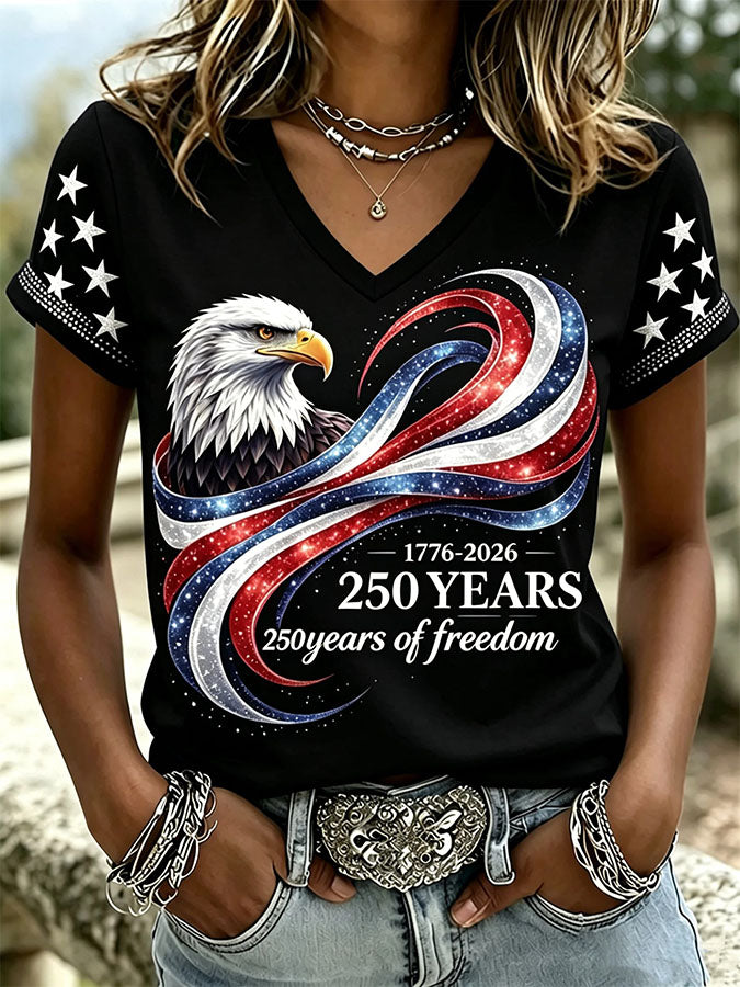 🔥Buy 2 Get 15% Off🔥Women'S Retro Independence Day Relief Printed Casual Short Sleeved T-Shirt