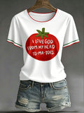 Women's “I Love God From My Head——TO-MA-TOES” Faith Fun Fruit Casual Print T-shirt