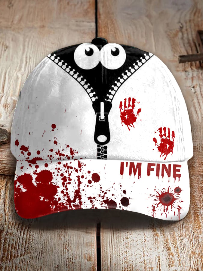 Unisex Retro Halloween Hide And Seek Monster Horror Blood I'm Fine Printed Hat
