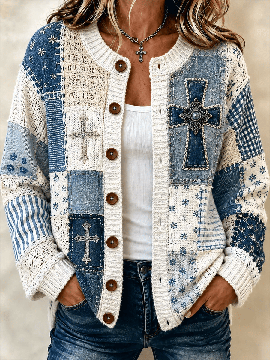 Women's Casual Printed Knit Cardigan