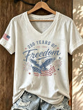 Women'S America Flag Print Casual V-Neck T-Shirt