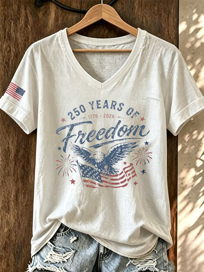 Women'S America Flag Print Casual V-Neck T-Shirt