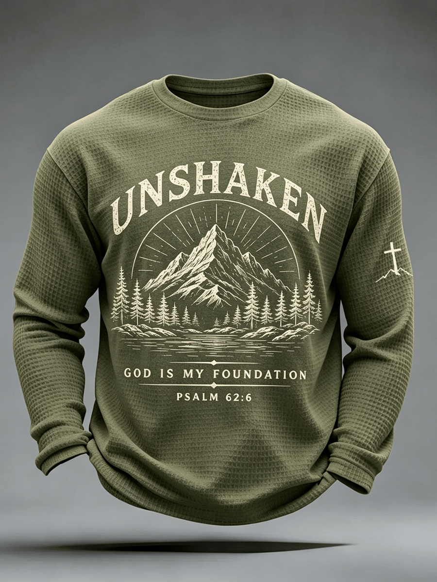 Men's Unshaken,God Is My Foundation Psalm 62:6 Printed Waffle-Knit Top