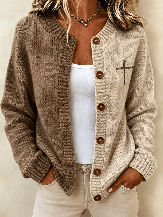 Women's Casual Printed Knit Cardigan