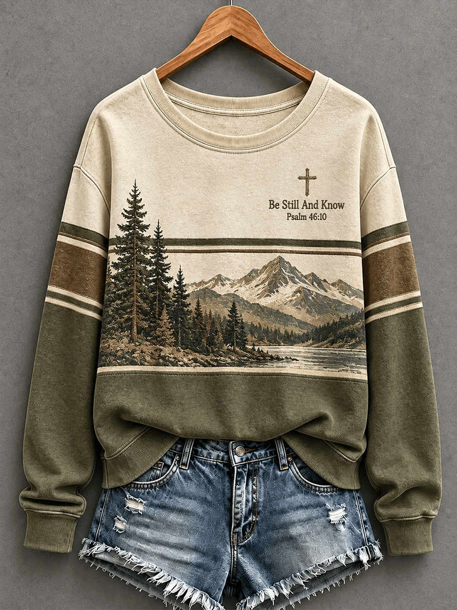 Women's Casual "Faith" Cross-Print Sweatshirt