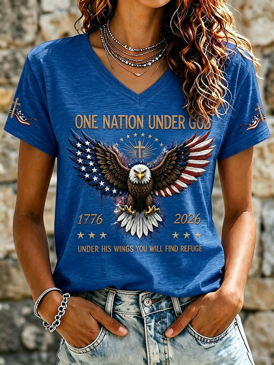 Women's Independence Day Cross Faith V-neck T-shirt