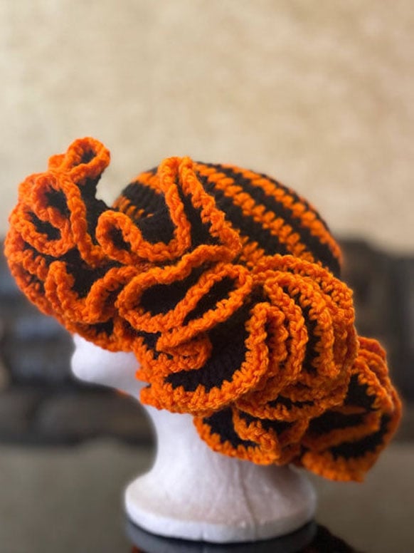 Unisex Halloween Pumpkin Color Ruffle Hat Crocheted Ruffle Hat