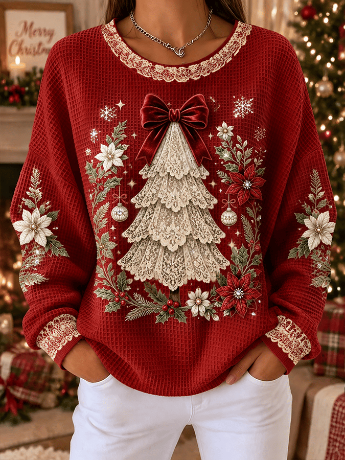Women's Christmas Art Pattern Comfortable Crew Neck Sweatshirt