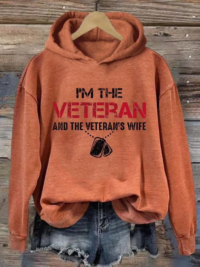 Women's I'm A Veteran And The Veteran's Wife Printed Casual Hoodie