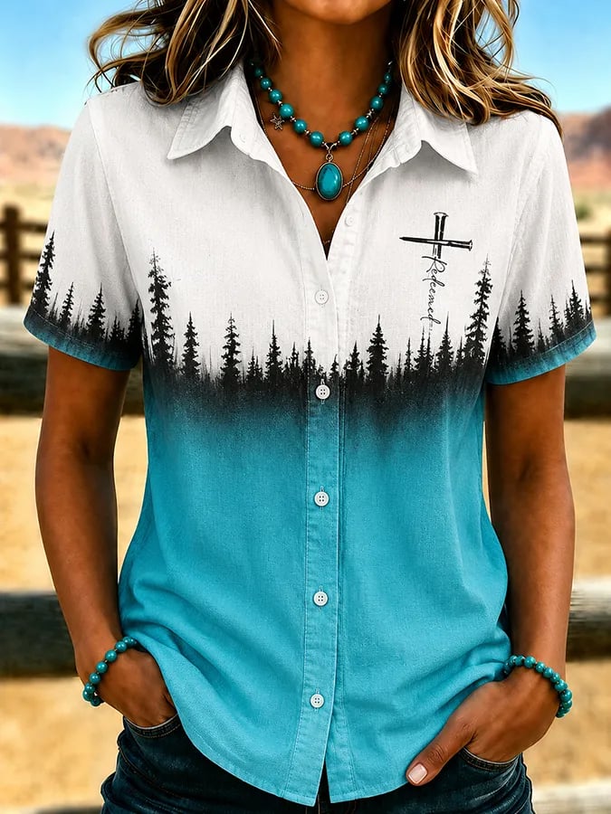 Women's Vintage Western Faith-Print Shirt