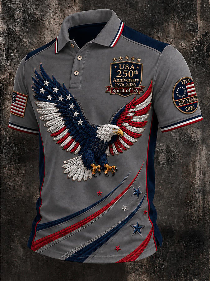 Men's Casual USA 250th Anniversary Print Polo Shirt