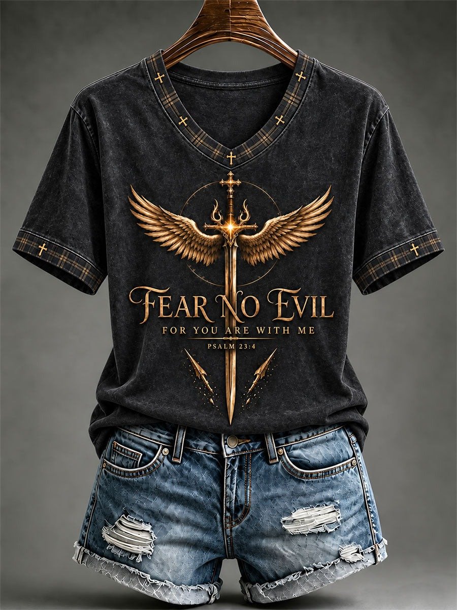 Women's Fear No Evil For You Are With Me Print T-shirt