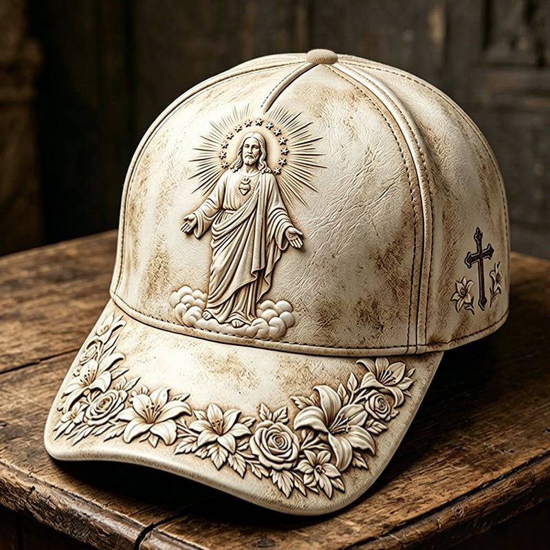 Jesus-Themed Floral Art Print Vintage Casual Hat