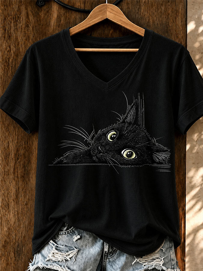 Women'S American Flag Cat Printed Casual T-Shirt