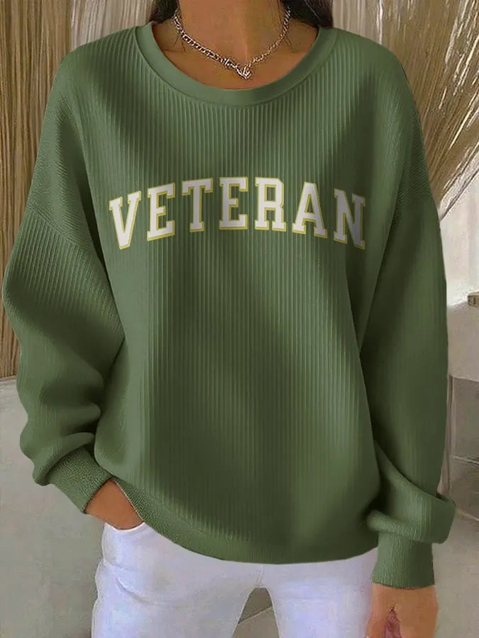 Women's Veteran Print Round Neck Sweatshirt