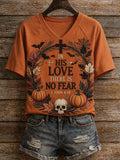 Women's Casual Halloween Print V-Neck T-Shirt