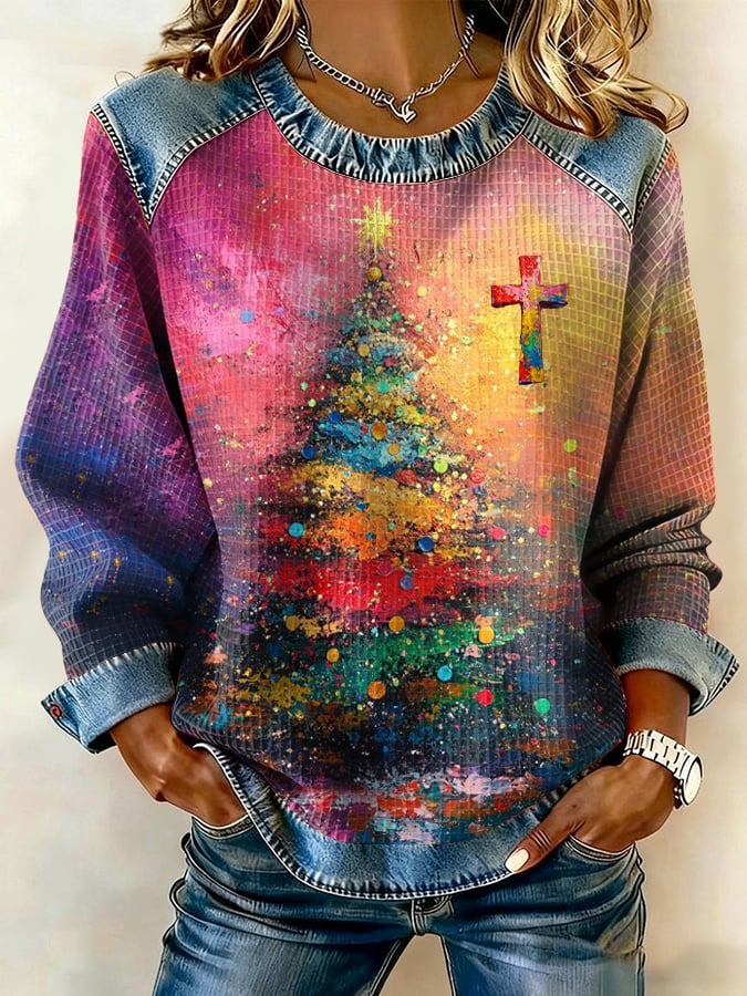 Women's Faith Cross Christmas Print Casual Sweatshirt