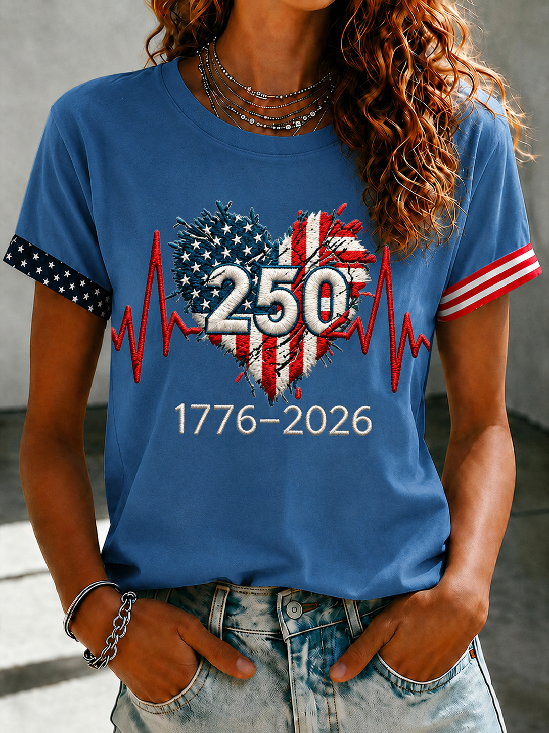 Women'S American Love Printed Round Neck T-Shirt