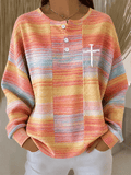 Women's Faith Print Button-Collar Knit Top