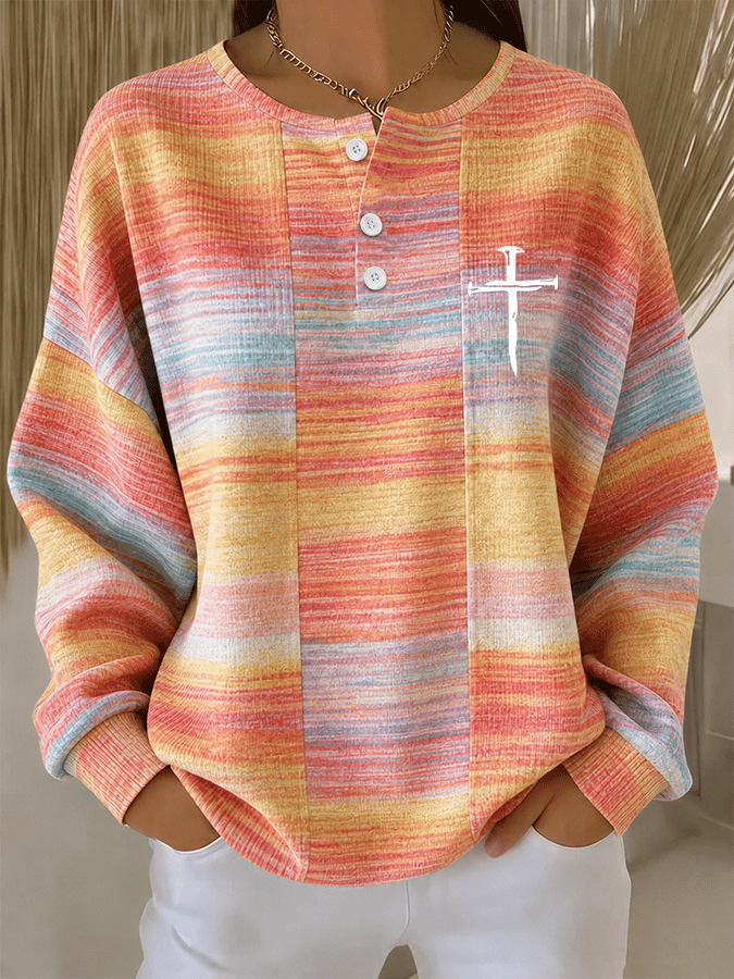 Women's Faith Print Button-Collar Knit Top